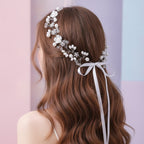 Pearl Crystal Wire Headband - Silver