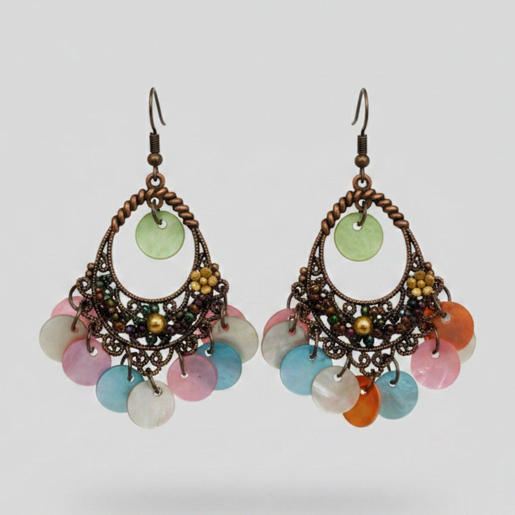 Colorful Beaded Chandelier Earrings With Green Stone – jewelry (view 1)