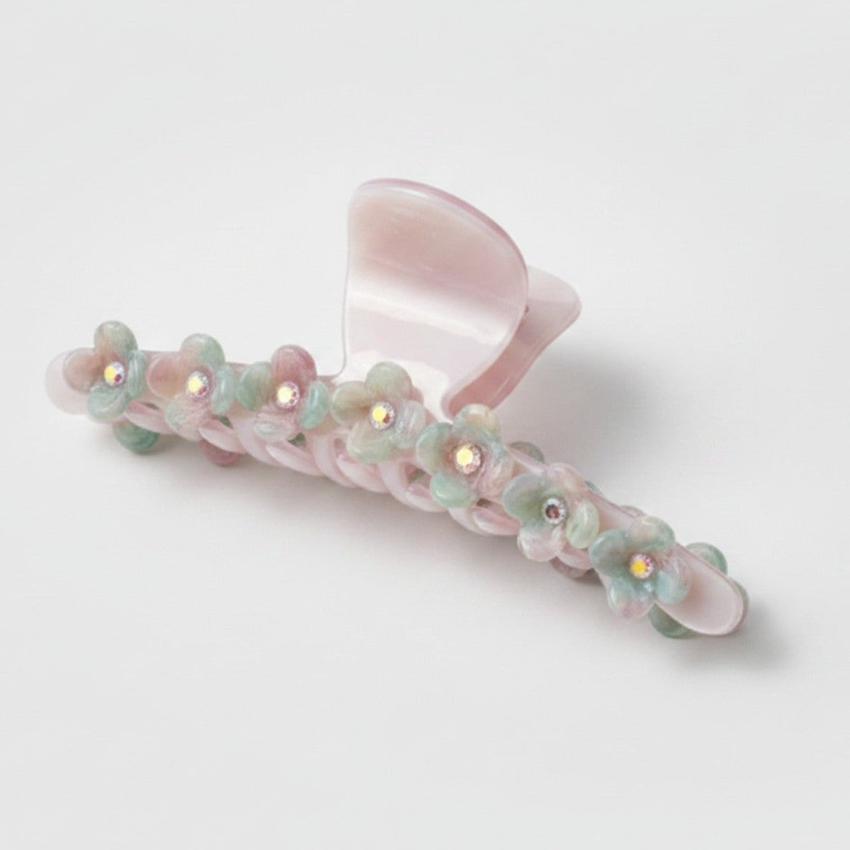 Floral Beaded Hair Claw Clip - Pink 12.2cm – hair accessories (view 1)