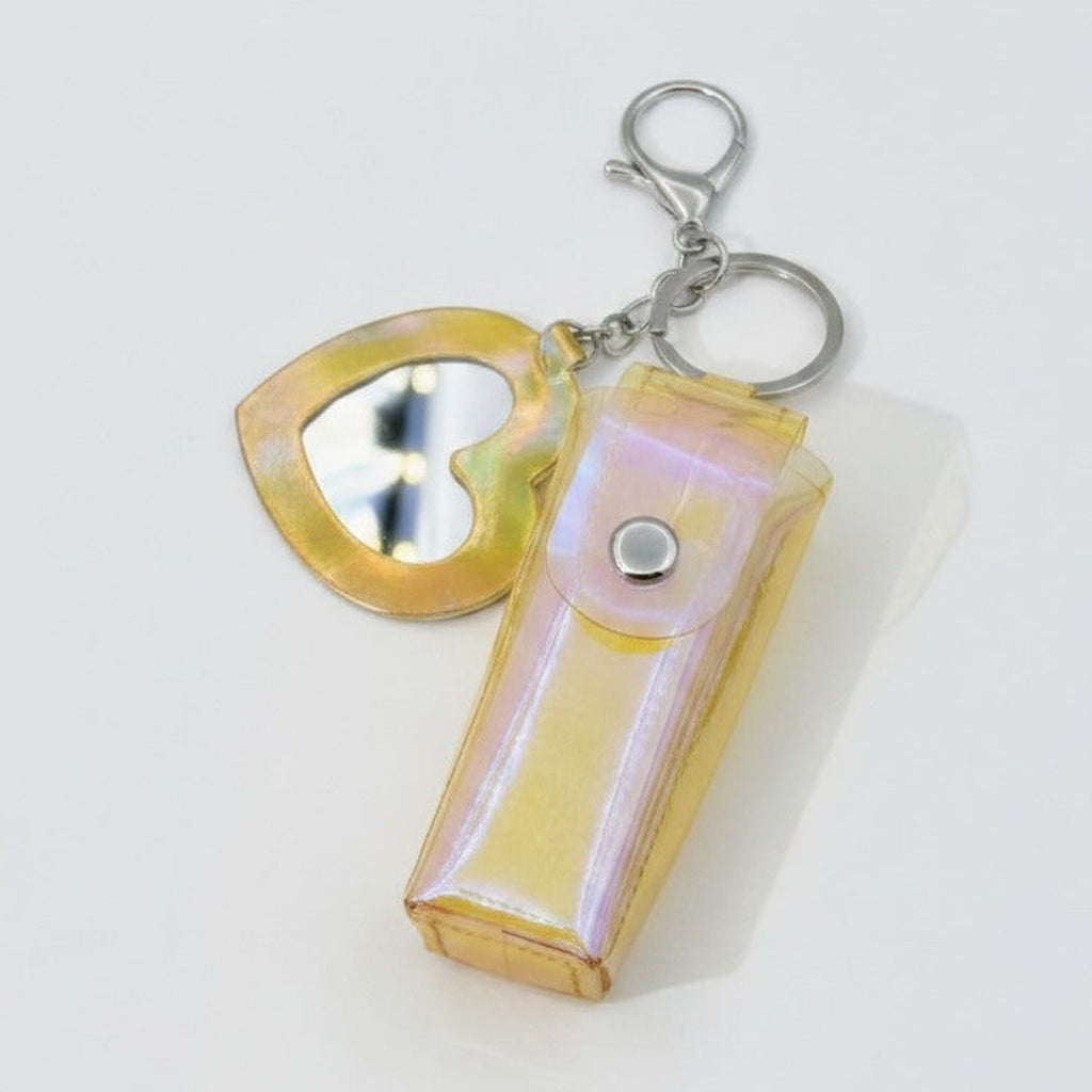 Holographic Heart Charm Keychain - Yellow