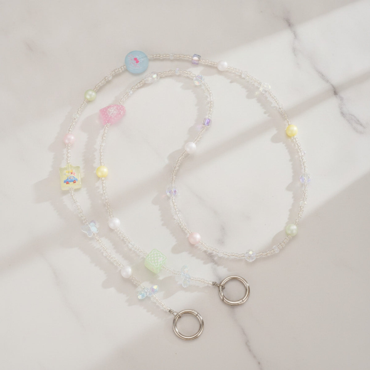Beaded Phone Charm Strap - Colorful Leaf & Car