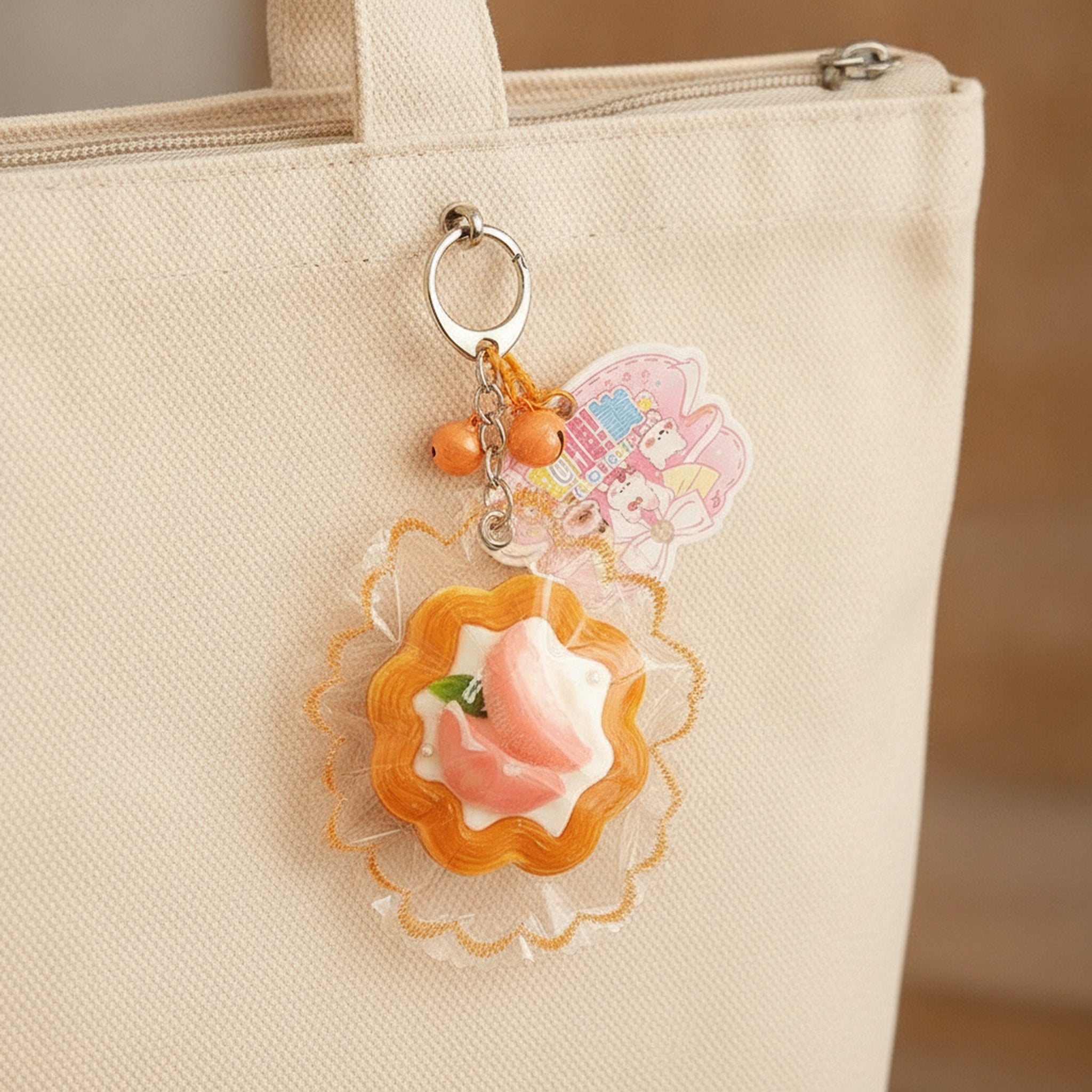 Fruit Tart Squishy Charm - Pink Peach Tart