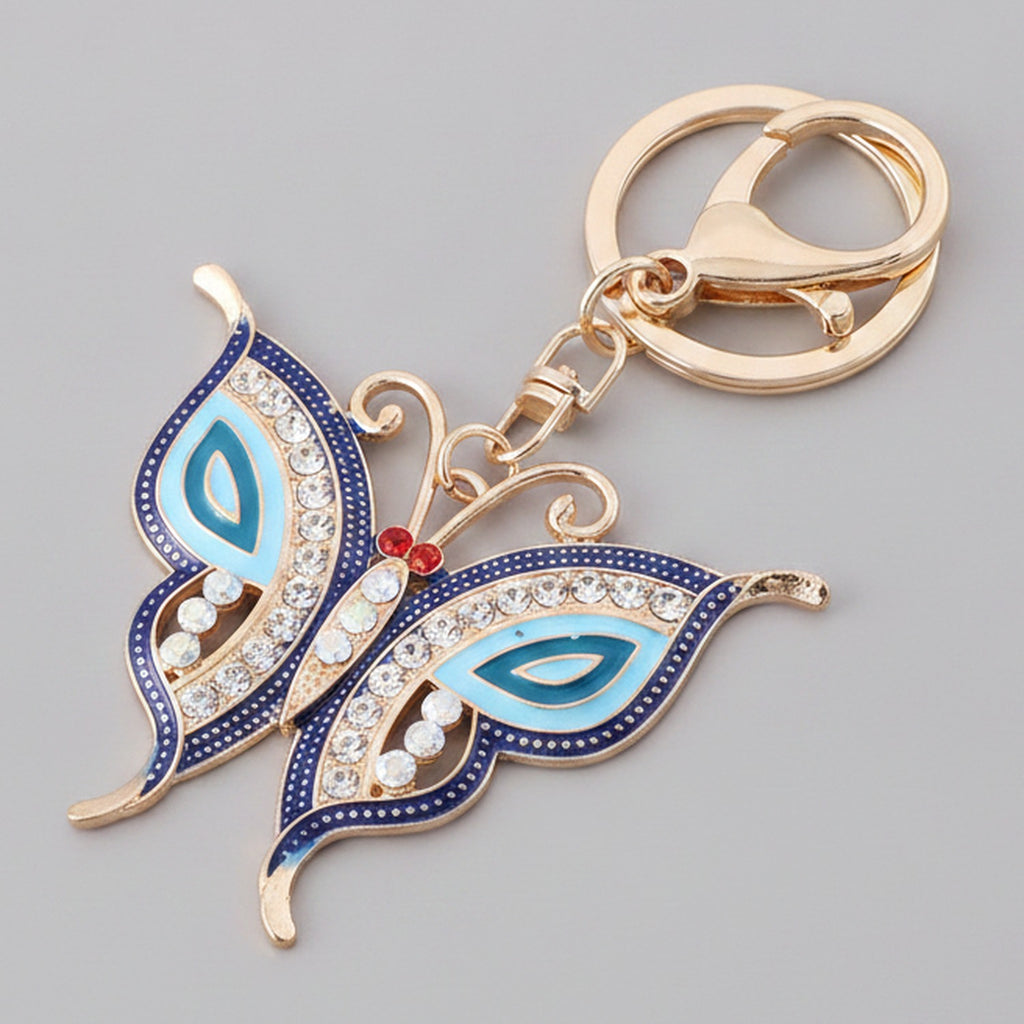 Ornate Butterfly Keychain Charm - Navy & Light Blue