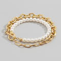 Pearl & Chain Link Bracelet - Gold – jewelry (view 1)