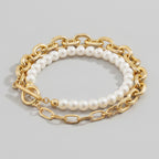 Pearl & Chain Link Bracelet - Gold – jewelry (view 1)