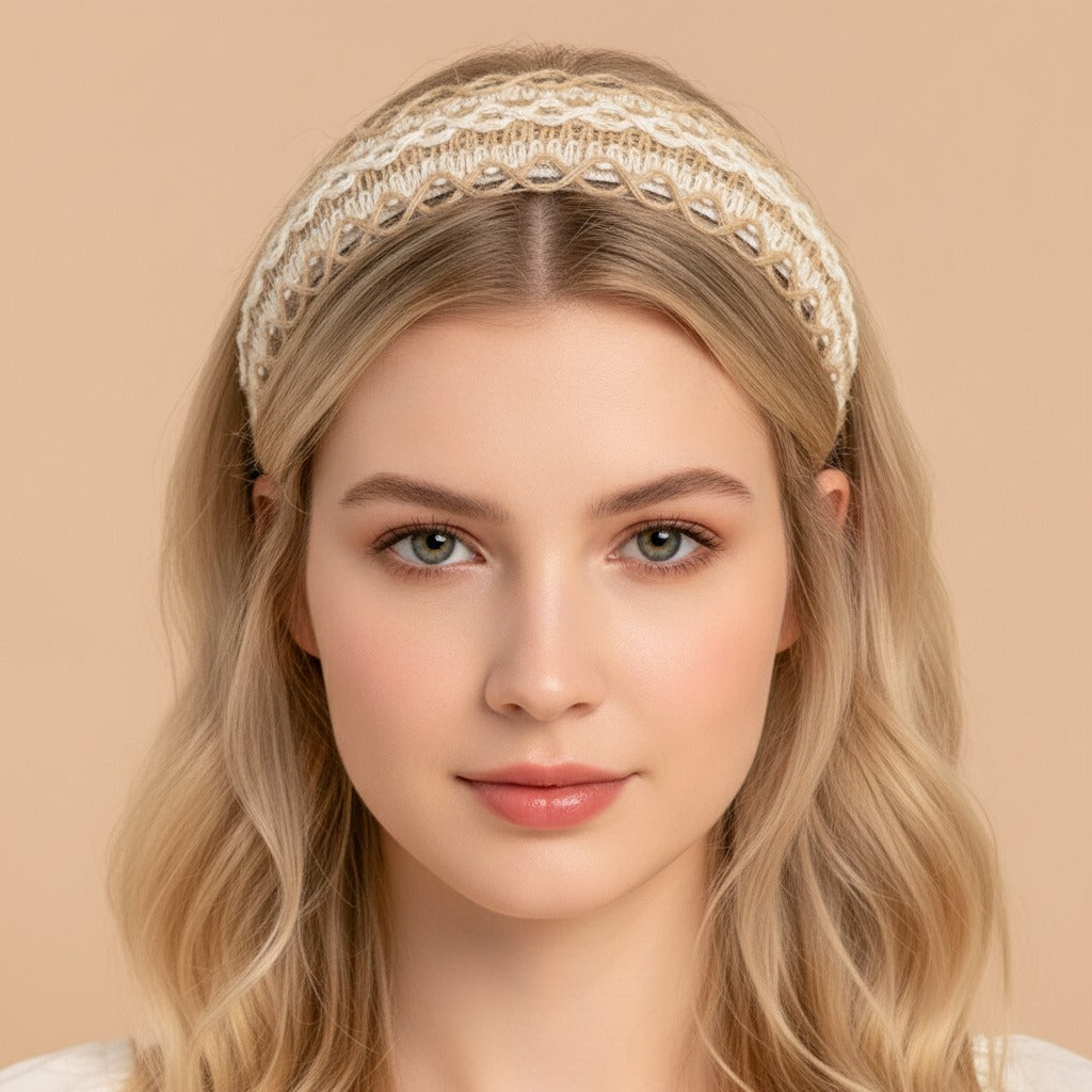 Delicate Lace Padded Headband - Cream Lace