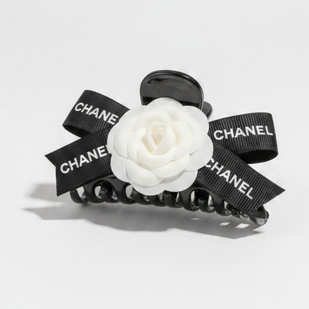 White Rose Black Bow Hair Claw Clip – hair accessories (view 1)