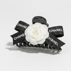 White Rose Black Bow Hair Claw Clip – hair accessories (view 1)