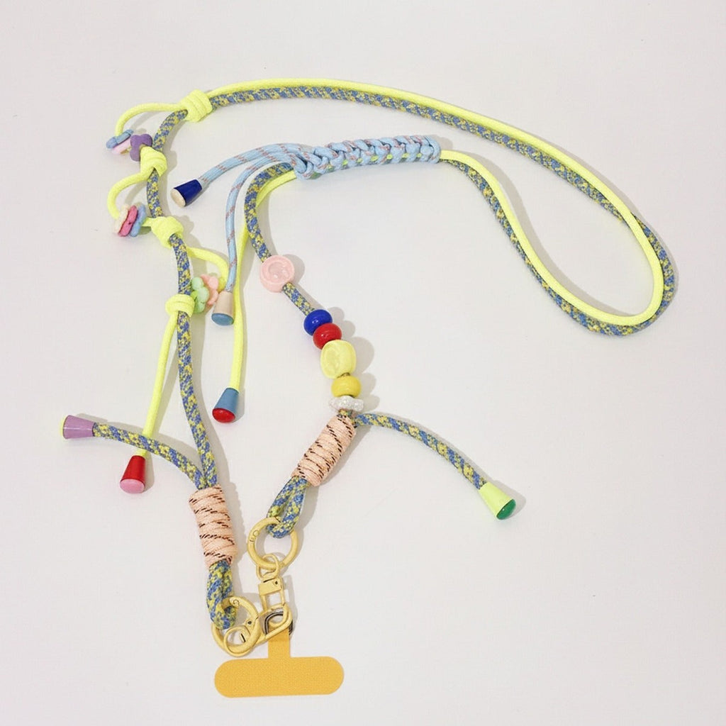 Beaded Phone Charm Strap With Tassel - Blue & Yellow – tech (view 1)