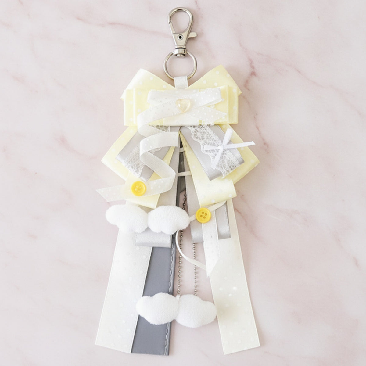 Ribbon Bow Bag Charm - Pale Yellow