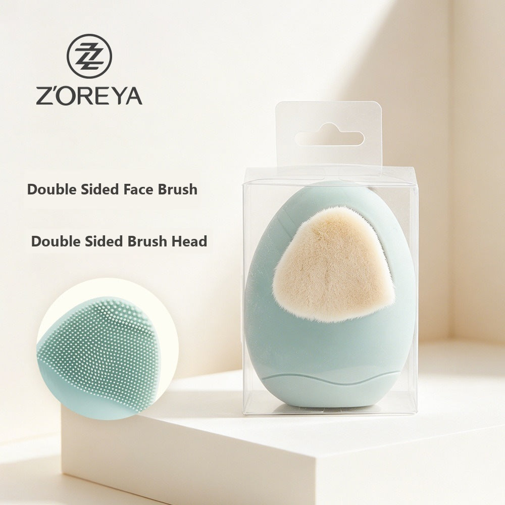 Double-sided pebble silicone facial cleansing brush - Green