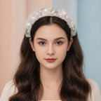 Pearl & Rhinestone Padded Headband - White Pearl