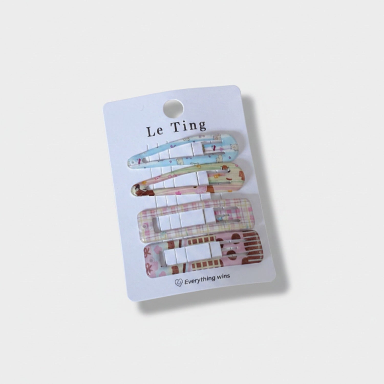 Le Ting Printed Snap Hair Clip Set Blue Bear & Cherry