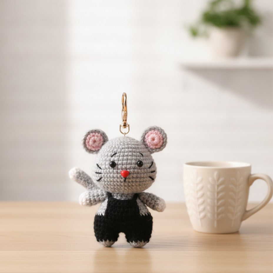 Mini Crochet Keychain DIY Kit - Gray Mouse