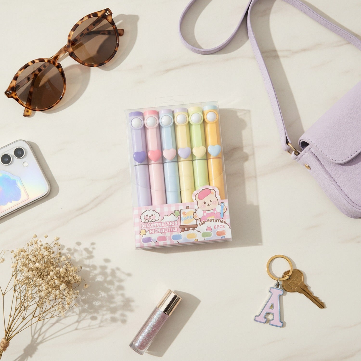 Pastel Heart Charm Pen Set Pastel Rainbow Hearts