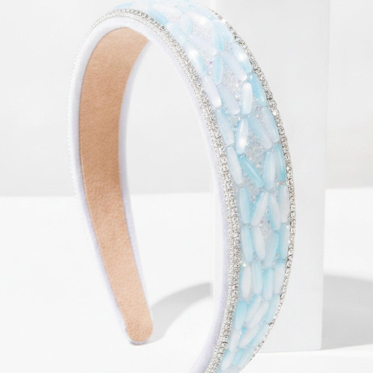 Rhinestone Padded Headband With Print - Blue – hair accessories (view 1)