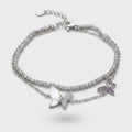 Silver Butterfly Charm Rhinestone Layered Bracelet – jewelry (view 1)