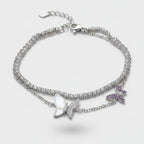 Silver Butterfly Charm Rhinestone Layered Bracelet – jewelry (view 1)