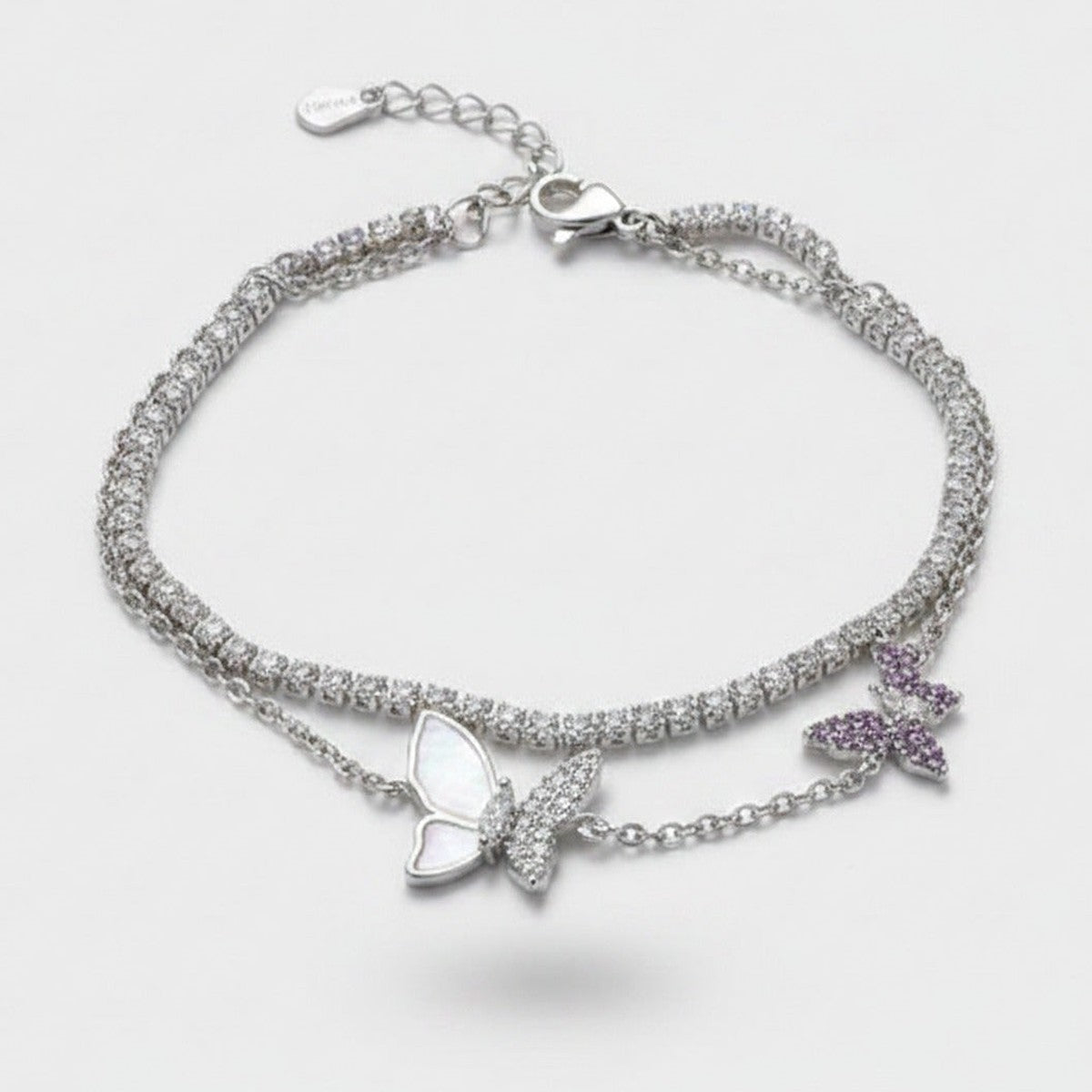 Silver Butterfly Charm Rhinestone Layered Bracelet – jewelry (view 1)