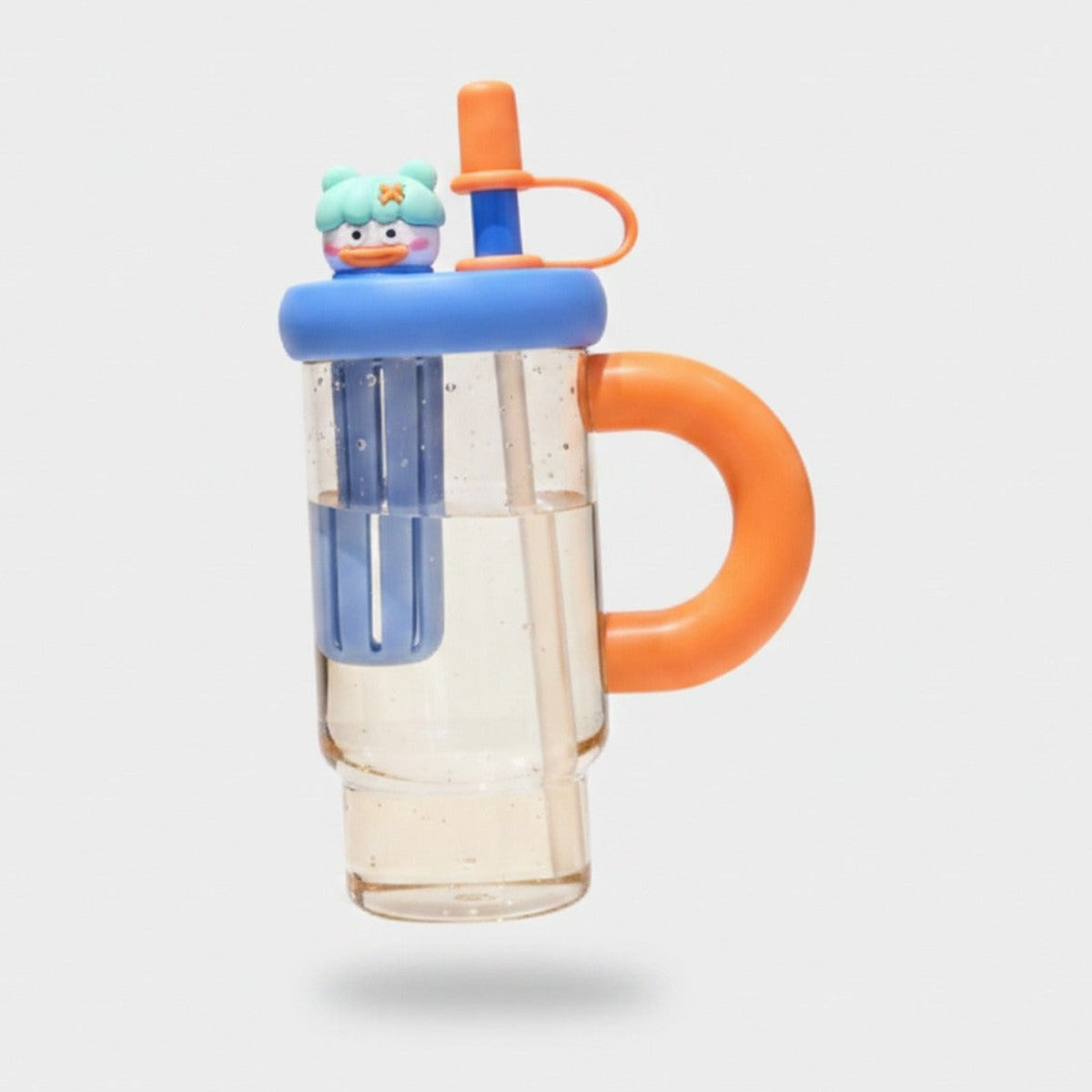 Cute Duck Character Glass Tumbler with Orange Handle – novelty & toys (view 1)