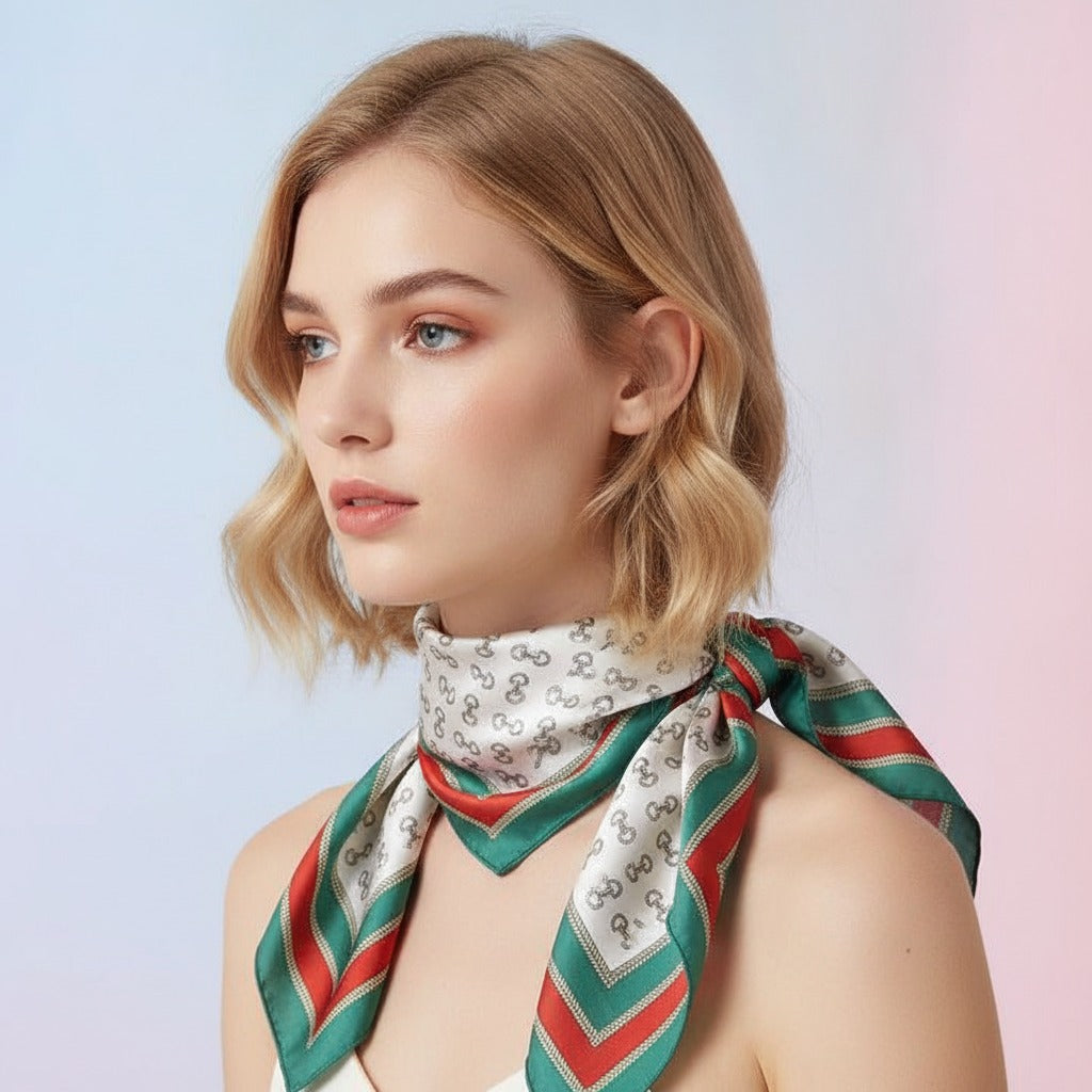 Equestrian Bit Print Silk Scarf - Green & Red