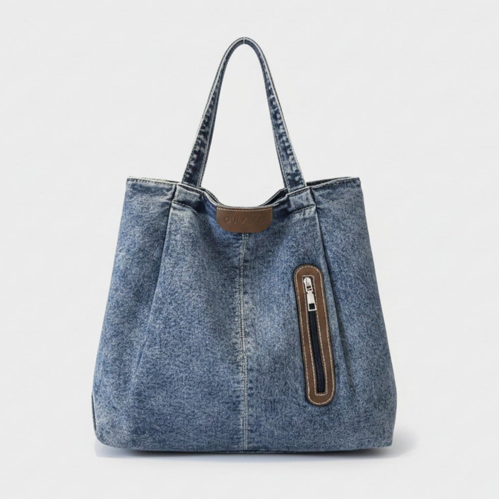 Denim Tote Bag with Brown Leather Trim – bags & wallets (view 1)