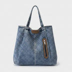 Denim Tote Bag with Brown Leather Trim – bags & wallets (view 1)