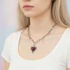 Thorned Heart Pendant Necklace - Silver & Burgundy