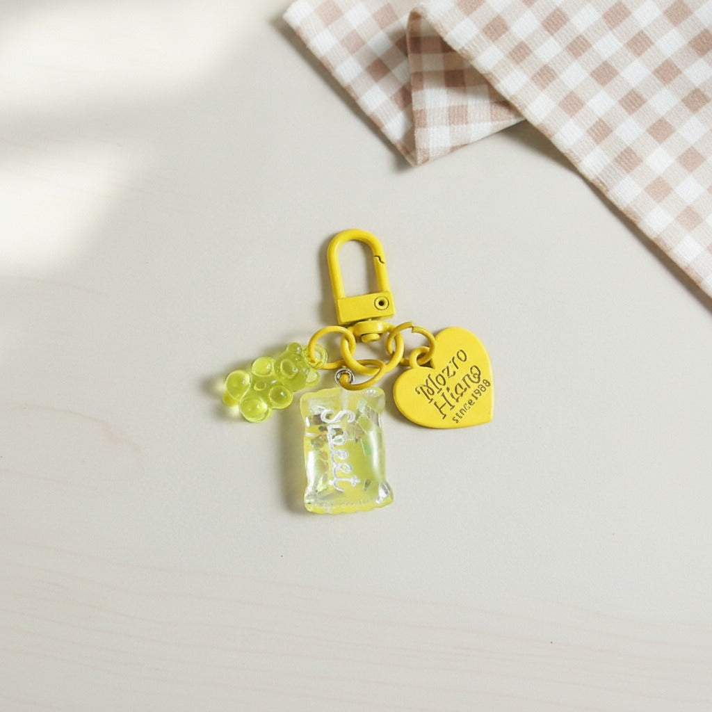 Candy Bear Heart Charm Keychain - Yellow