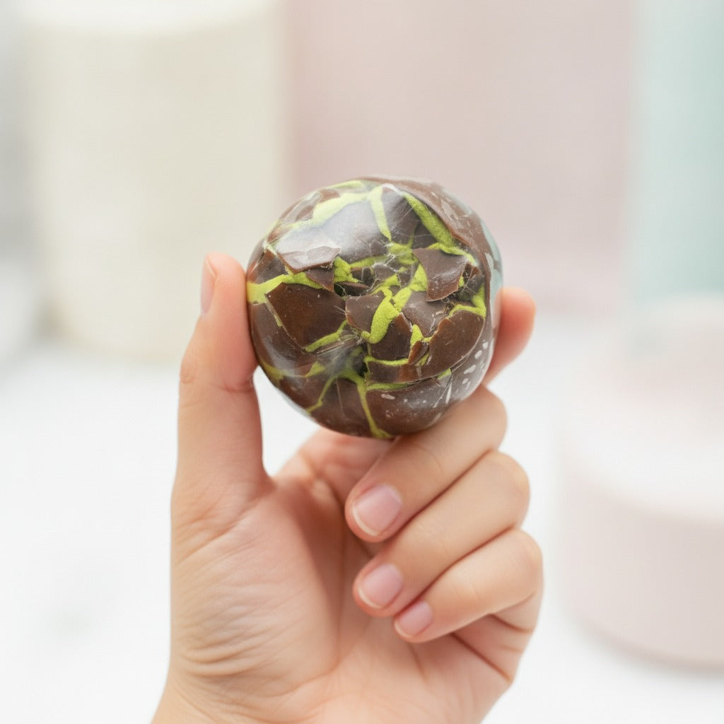 Crispy Bubble Squishy Ball - Deep Red - squeeze in hand