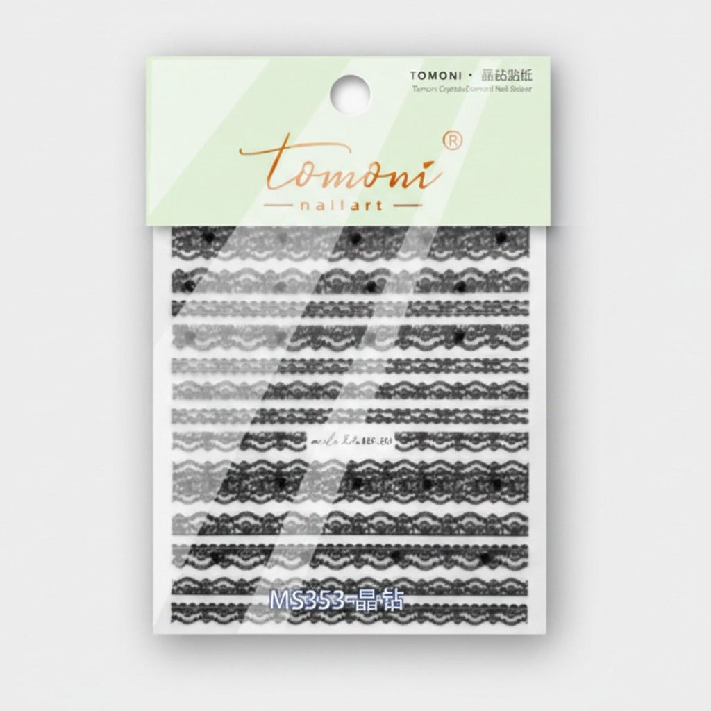 Lace Nail Art Sticker Strips Black White – Korean nail care (view 1)