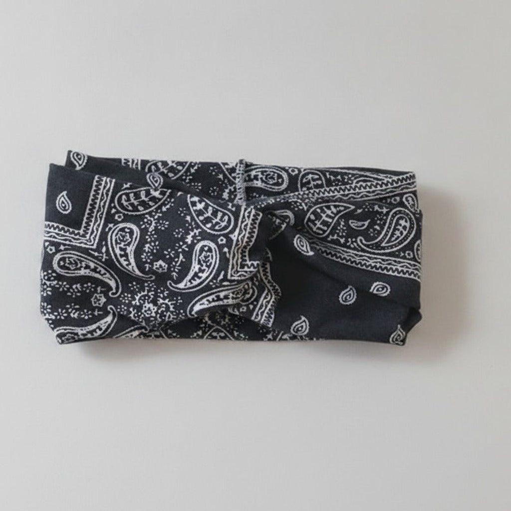Bandana Paisley Print Hair Wrap Headband - Black – hair accessories (view 1)