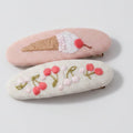 Embroidered Oval Hair Clip Duo - Pink Ice Cream – hair accessories (view 1)