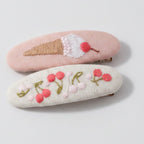 Embroidered Oval Hair Clip Duo - Pink Ice Cream – hair accessories (view 1)