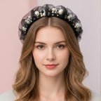 Pearl & Rhinestone Padded Headband - Black Pearl