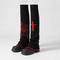 Gothic Cross Knit Arm Warmers - Black & Red