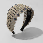 Embellished Daisy Padded Headband - Beige & Navy