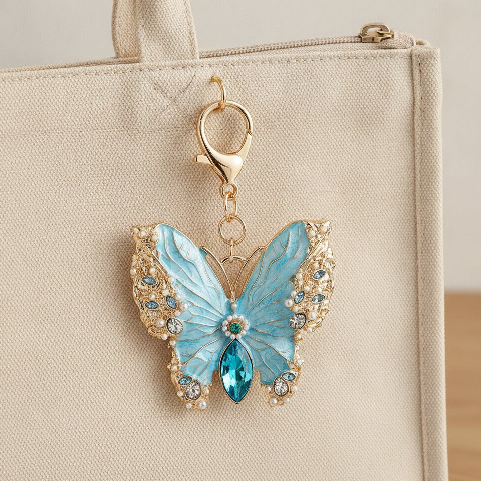 Crystallized Butterfly Charm Keychain - Sky Blue