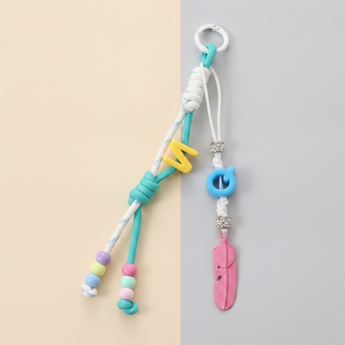 Braided Rope Initial Feather Keychain Charm – bags & wallets (view 1)