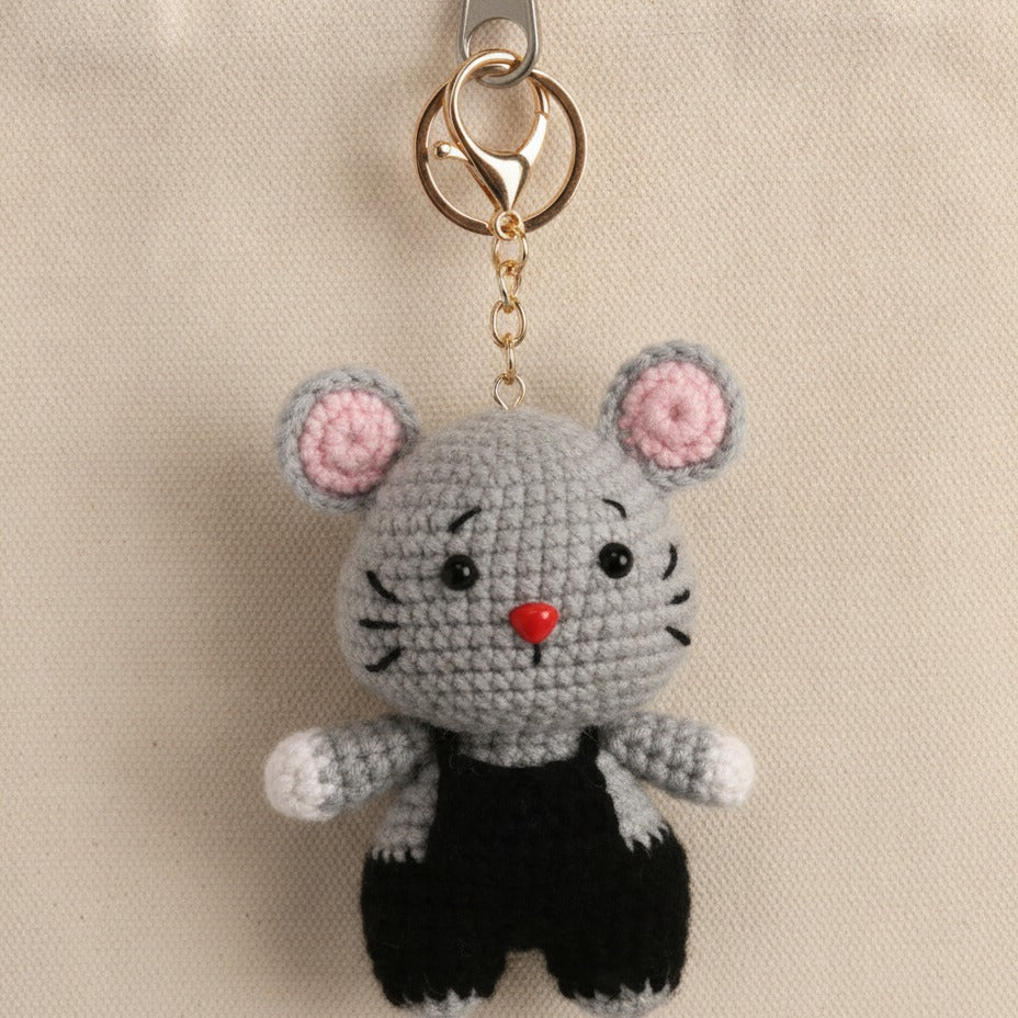 Mini Crochet Keychain DIY Kit - Gray Mouse