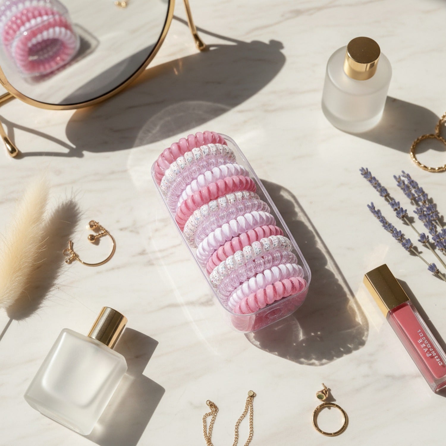 Spiral Hair Coil Set in Pink Tones Light Purple Mix