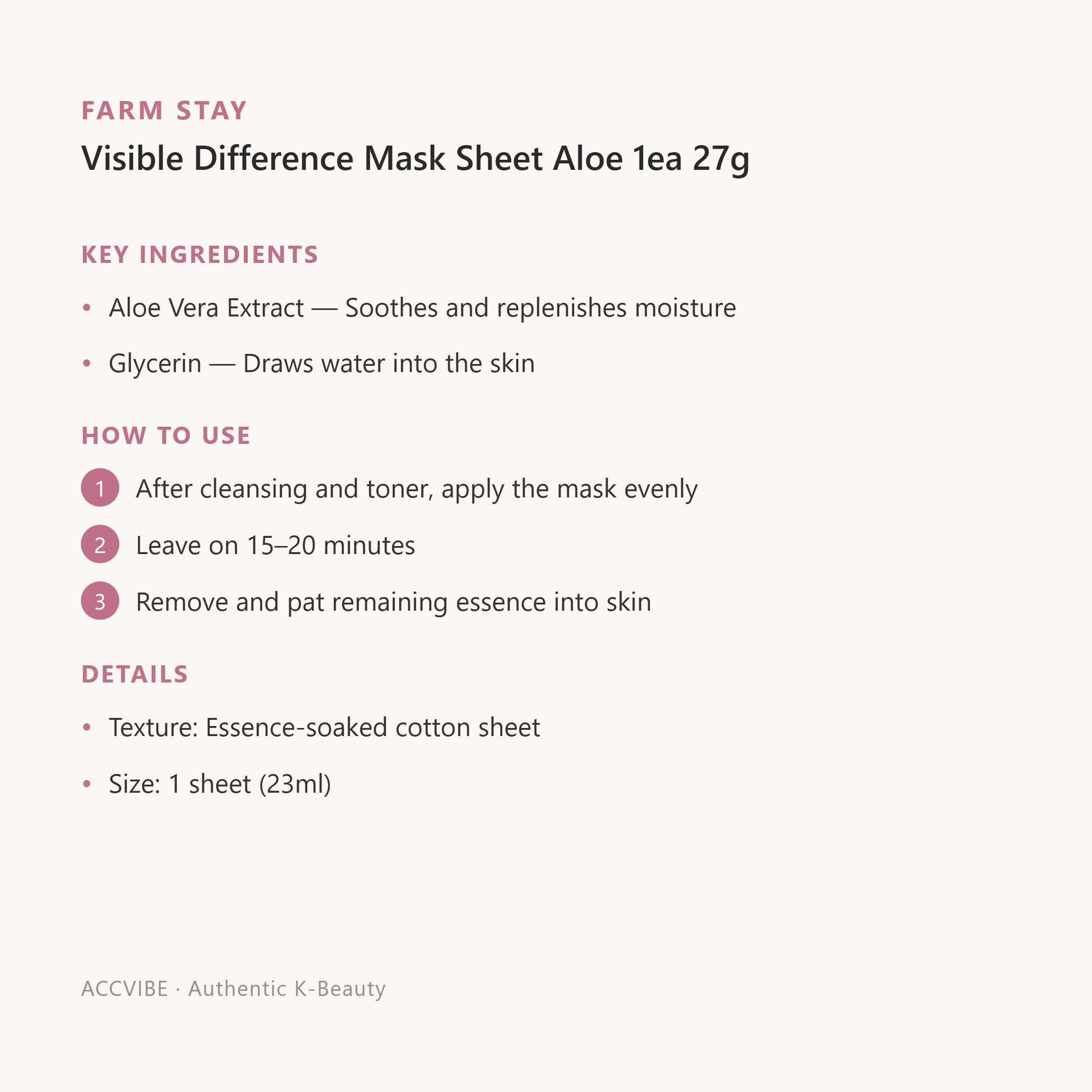 Visible Difference Mask Sheet Aloe 1ea 27g