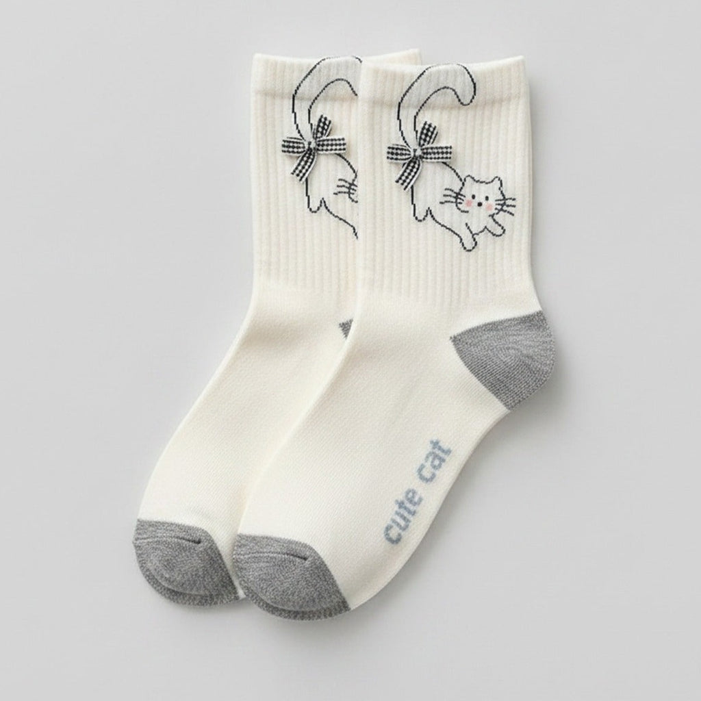 White Cute Cat Crew Socks – apparel accessories (view 1)