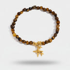 Tiger's Eye Beaded Bracelet With Gold Star Charm – jewelry (view 1)