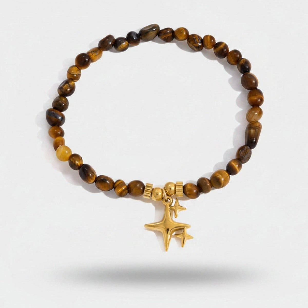 Tiger's Eye Beaded Bracelet With Gold Star Charm – jewelry (view 1)