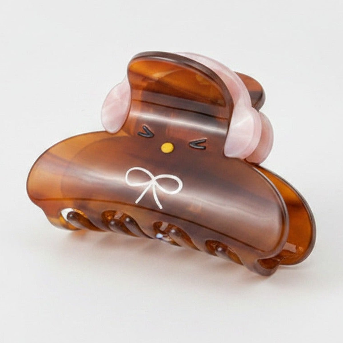Chocolate Bear Hair Claw With Pink Bow – hair accessories (view 1)