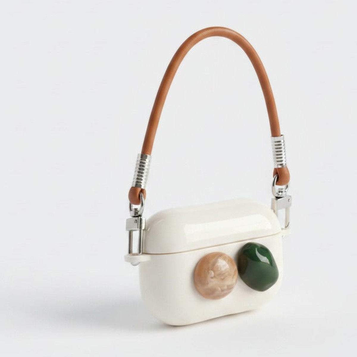 Mini Shoulder Bag AirPods Case - Cream with Blush & Olive Gems (for AirPods 4)