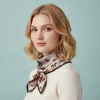 Equestrian Print Square Scarf - Cream & Brown