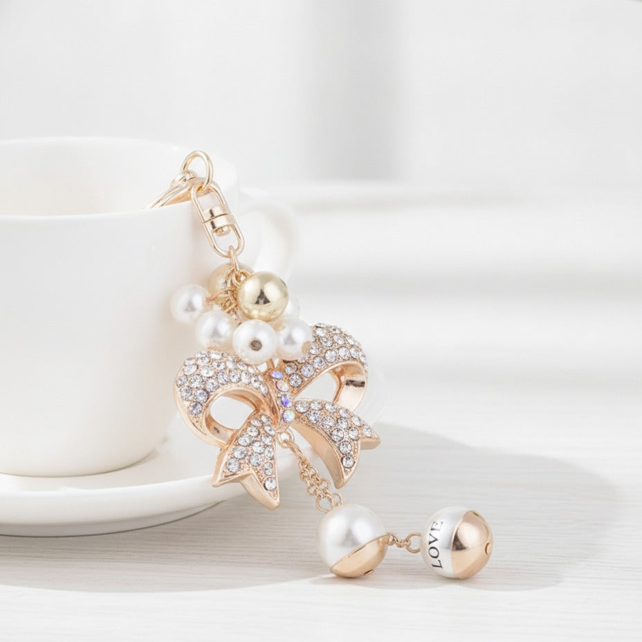 Sparkle Bow Charm Keychain - White