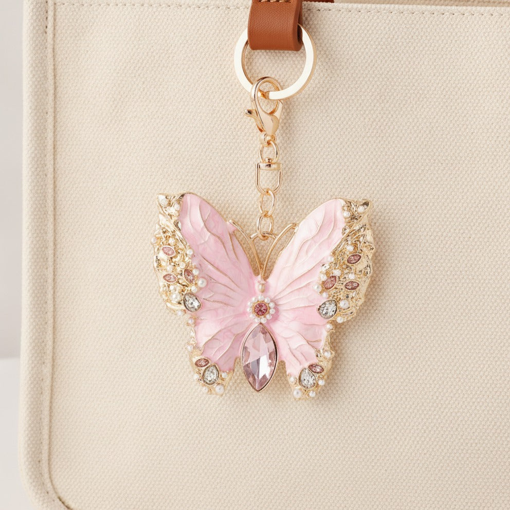 Crystallized Butterfly Charm Keychain - Soft Pink